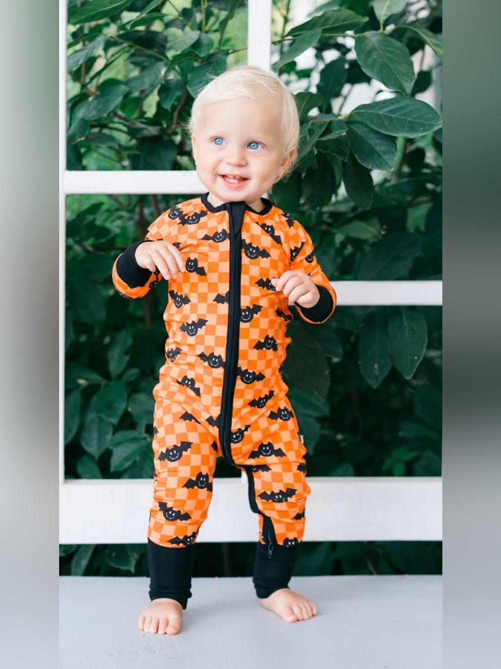 Poppy Kids Co Halloween Batty Check Premium Zipper Romper